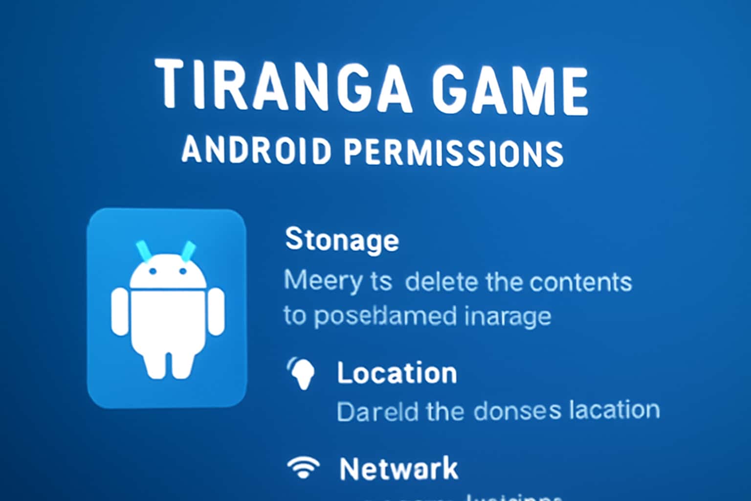An informative scene showcasing the permissions required by Tiranga Game on Android devices.